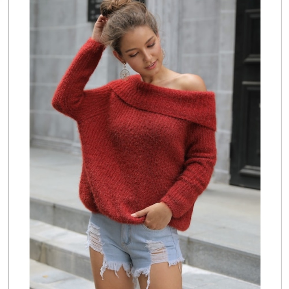 JUST IN‼️RED OFF SHOULDER - Sweater - Picture 2 of 7